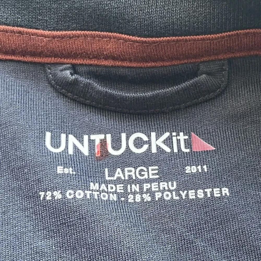 UNTUCKIT Parkson 1/4 Snap Fleece Pullover Sweatshirt Navy Pocket & Slits Size L